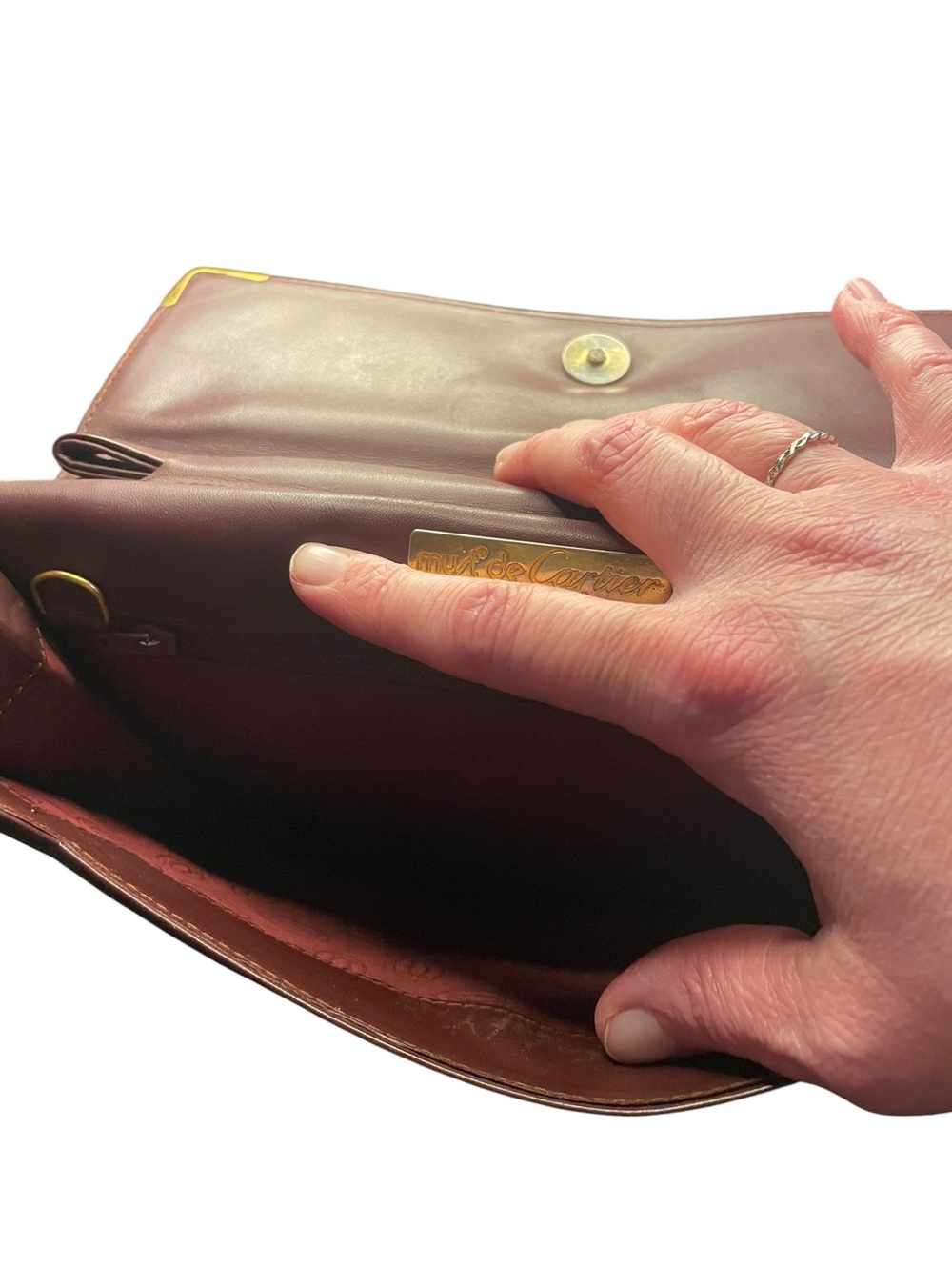 Vintage Must de Cartier Burgundy Leather Clutch Pouch with Authenticity Card - Picture 4 of 9